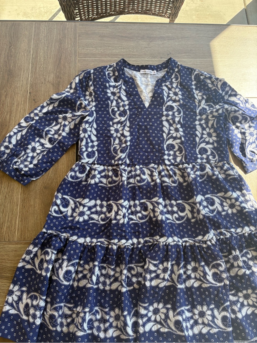 Figueroa & Flower Navy Floral Tiered Boho Midi XL dress Anthropologie Style Fall